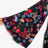 Soncy Black Floral Print Smocked Bodice Off The Shoulder Top NWT- Size 2 (Fits Like 2X)