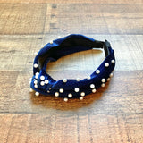 No Brand Blue Velvet with Pearls Knot Headband