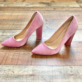 Not Just A Pump Pink Velvet Block Heels- Size 8.5