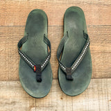 Rainbow Black Leather Flip Flops with Crystals- Size ~7 (see notes)