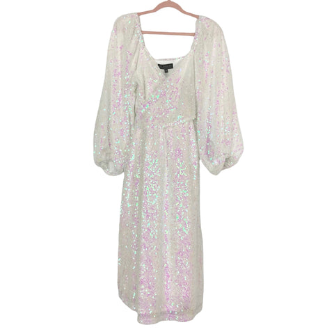 Eloquii Iridescent Sequin Wrap Front Puff Sleeve Dress NWT- Size 14