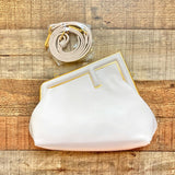 No Brand Cream Asymmetrical Snap Clutch with Extra Strap and Dust Bag (New Condition)