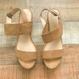 Time And True Camel Suede Like Cork Wedge- Size 7 (Like New Condition!)