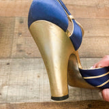 Tory Burch Navy Blue/Gold Heels- Size 9.5 (See Notes)