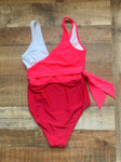 No Brand Pink/Red Belted Padded One Piece- Size ~4 (see notes)