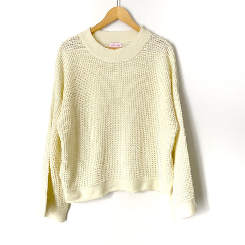Pink Lily Cream Waffle Knit Bell Sleeve Sweater- Size S