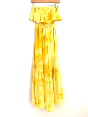 Favlux Yellow Tie Dye Strapless Maxi Dress- Size S
