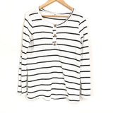 Bibi Black & White Striped Thin Thermal Blouse with Button Detail- Size S
