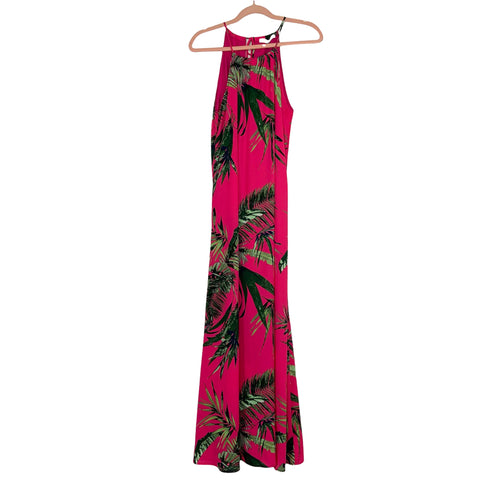 Carmella Hot Pink Palm Leaf Adjustable Halter Tie Maxi Dress- Size S (see notes)