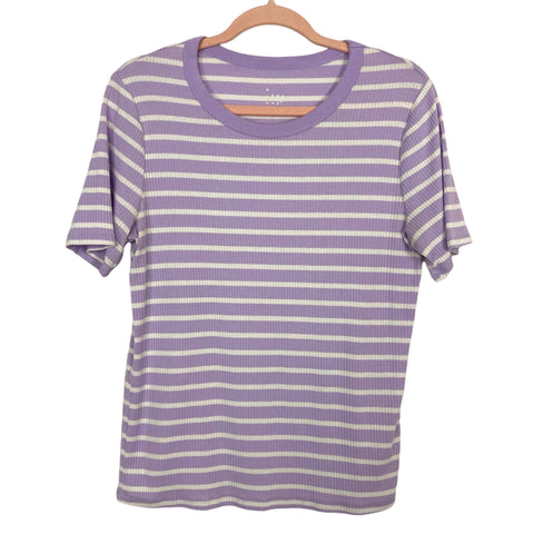 A New Day Purple/White Striped Ribbed Top-Size XL