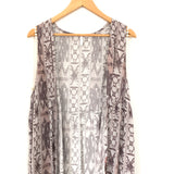 Pink Blush Side Slit Long Kimono with Crochet Detail- Size S