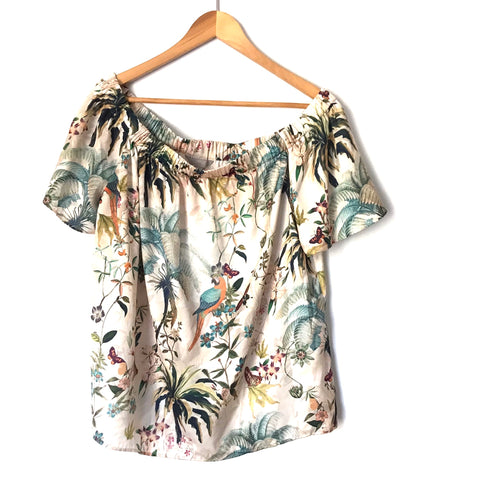 H&M Off the Shoulder Silky Tropical Print Top- Size 12