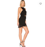 NBD Black Halter Fringe Dress- Size XS
