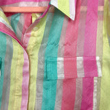 Halogen x Atlantic Pacific Hidden Button Up Color Striped Front Pocket Sheer Top- Size 1 (sold out online, see notes)