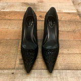 Prada Black Embroidered Pointy Toe Pumps- Size 39 (US 9)