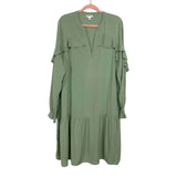 The Drop Green Ruffle Sleeve Drop Waist Dress- Size XL