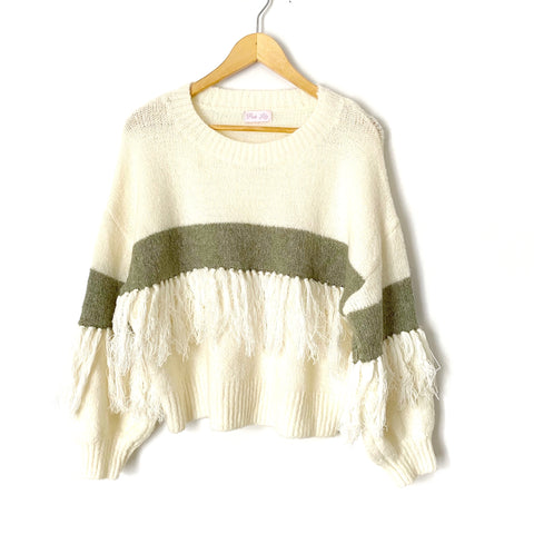 Pink Lily Cream Fringe Detail Sweater- Size S