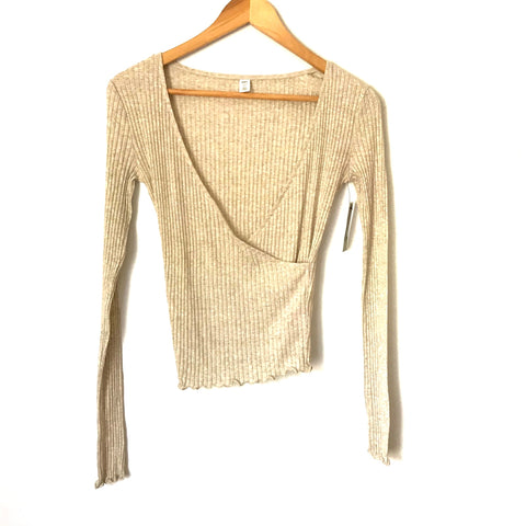BP Beige Ribbed Cross Front Long Sleeve Top NWT- Size XS