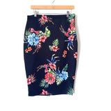 No Brand Black Floral Back Slit Pencil Skirt- Size 1X