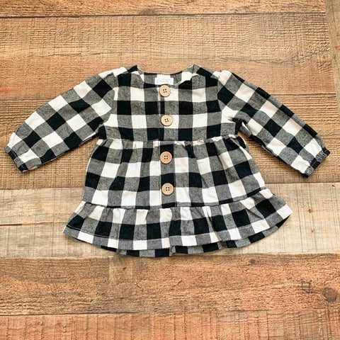 Mudpie Black and White Check Button Front Dress- Size 3-6M