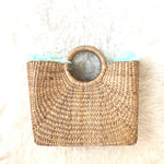 JadeTribe Straw Tote with Teal Fringe (brand new)