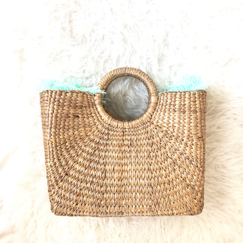 JadeTribe Straw Tote with Teal Fringe (brand new)