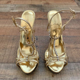 Guess by Marciano Gold Sandal Rhinestone Platform Stilettos- Size 9.5