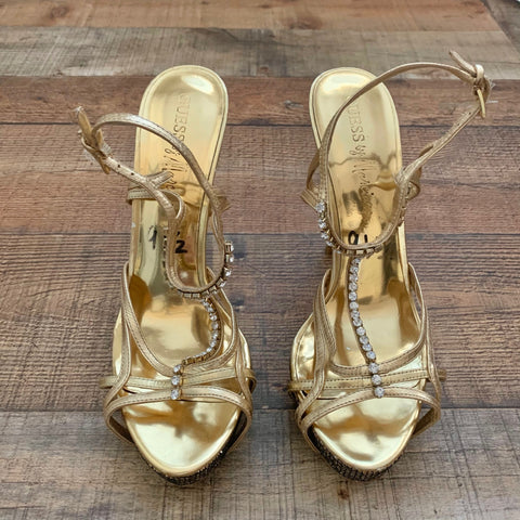 GUESS BY MARCIANO HOPEFUL Sz 10 SILVER wedding heels SANDALS LEATHER $20.00  - PicClick