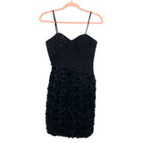 Gail Garrison Black Beaded/Pleated Bodice Floral Bottom Removable Strap Cocktail Dress- Size 4