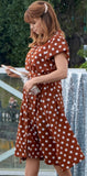 MELLODAY Mocha Polka Dot Print Belted Dress- Size S (sold out online!)