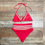 Tularosa Red Mesh Pom Pom Bikini Top- Size M (sold out online, we have matching bottoms)