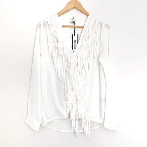 Yoana Baraschi White Fringe Top with Drape Front NWT- Size XS
