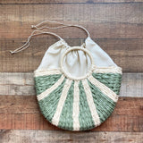 No Brand Cream/Sage Striped Straw with Drawstring Closure Handbag (Brand New Condition)