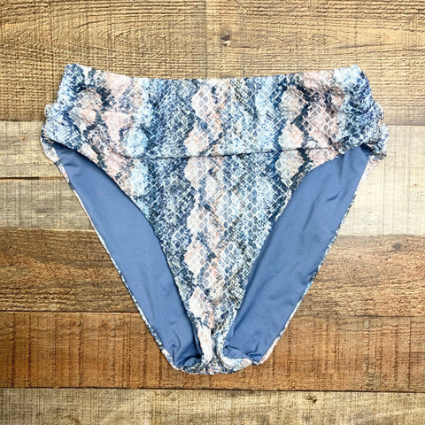 Isabella Rose Blue Snakeskin Pattern with Elastic Cinched Sides Bikini Bottoms- Size M (we have matching top)