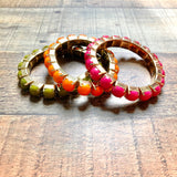 No Brand Fuchsia and Olive and Orange and Gold Set of Three Bracelets