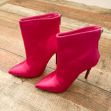 Just Fabulous Magenta Satin Like Zip Back High Heel Booties- Size 6.5 Like New