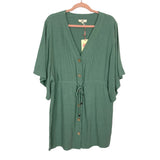 Entro Olive Button Up Drawstring Waist Dress NWT- Size S