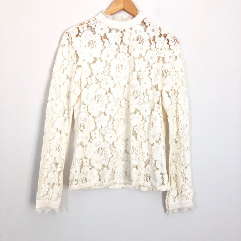 WAYF Ivory Lace Overlay Long Sleeve Top - Size S