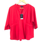 Bobeau Red Linen-like V Neck Blouse with Cinched Sides NWT- Size XS