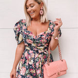 A Peach Floral Print Belted Romper- Size M