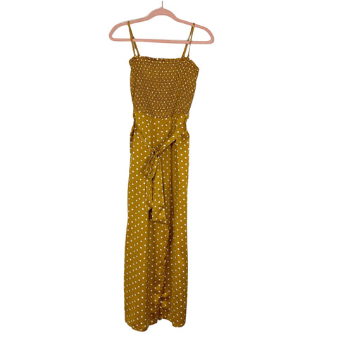 J.O.A (Just One Answer) Mustard Polka Dot Smocked Bodice Jumpsuit NWT- Size S