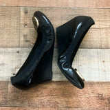 Tory Burch Black Patent Leather Logo Embellished Wedges Pumps- Size 10 (See Notes)