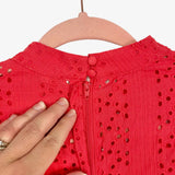 Tularosa Red Eyelet Ruffle Trim Zipper Back Blouse- Size S