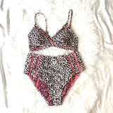 No Boundaries Leopard Swim Two Piece with Pink Cutouts- Size M
