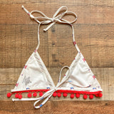 Tularosa Red/White/Blue Star Print Mesh Pom Pom Trim Bikini Top- Size S (sold out online, we have matching bottoms)