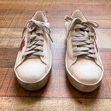 Goodnight Macaroon Dupe Golden Goose Deluxe Brand Superstar White with Pink Glitter Star and Heel Tab Sneakers- Size 37/US 7 (BRAND NEW)
