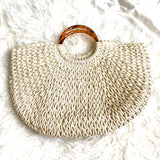 No Brand Straw Zipper Closure Handbag with Tortoise Handles