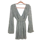 Hello Molly Silver Sequins Belted Exposed Back Dress NWT- Size S