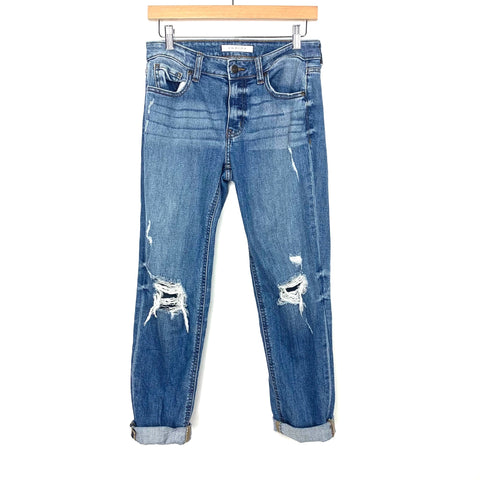 Eunina Frankie Low Rise Girlfriend Distressed Jeans- Size 3 (Inseam 24” rolled, as pictured)