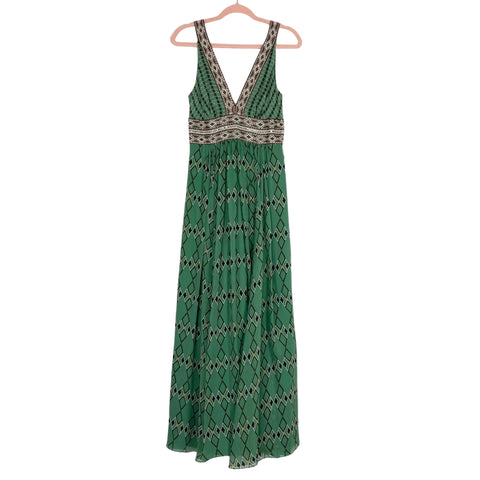 BCBGMaxazria Green/Brown Diamond Printed Silk Dress- Size 4 (see notes)